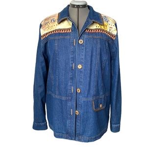 Vintage Blue Denim Jacket with Tan Accents